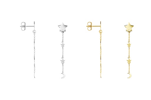 Sterling silver three stars & one moon earring
