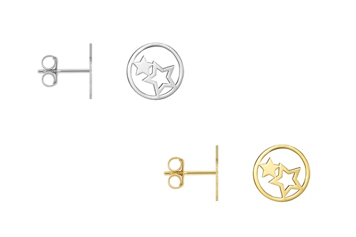 Sterling silver two stars in a circle earring