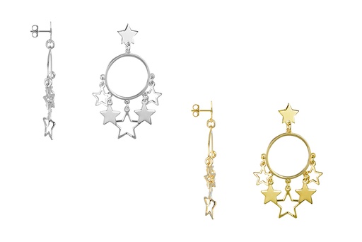 Sterling silver circle with stars earring