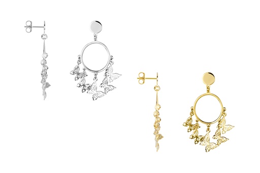 Sterling silver circle five butterfly earring