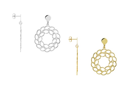 Sterling silver oval diamond cut circle earring