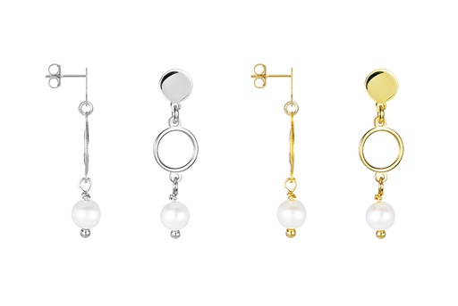 Pendiente plata 925 placa 6mm circulo 8mm y perla 5mm