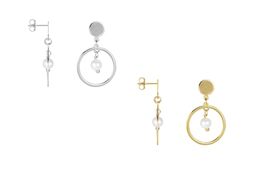 Sterling silver circle with 4mm pearl earring