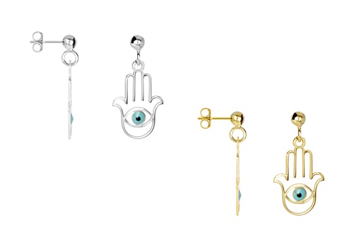 Pendiente plata 925 mano fatima con ojo turco esmalte