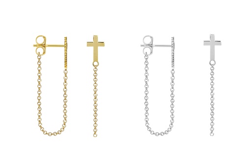 Sterling silver cross with chain earring