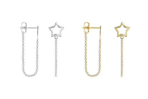 Sterling silver star with chain earring
