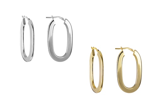 Sterling silver rectangular flat tube 2x4mm oval hoop earring