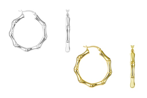 Sterling silver bamboo hoop earring