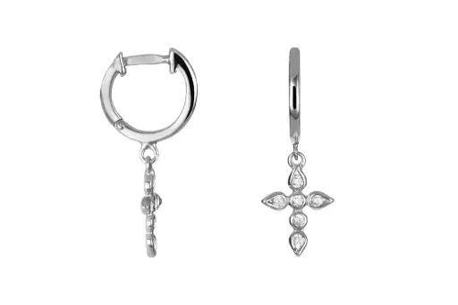 Pendiente plata 925 aro con cruz de zirconita12x9mm