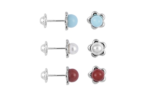 Sterling silver turquoise coral & pearl 3mm earring