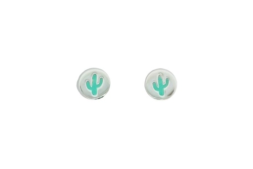 [16209EETUPL] Sterling silver enamel cactus earring