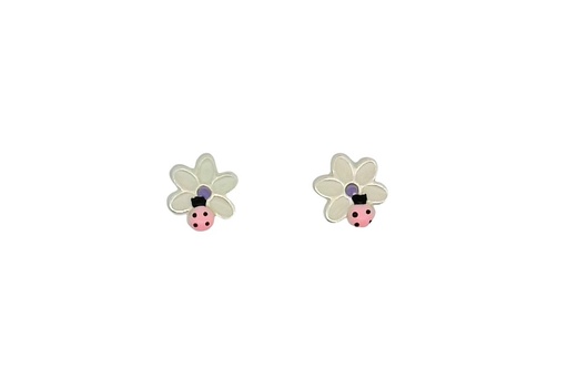 [16228EEBLPL] Pendiente plata 925 flor y mariquita esmalte