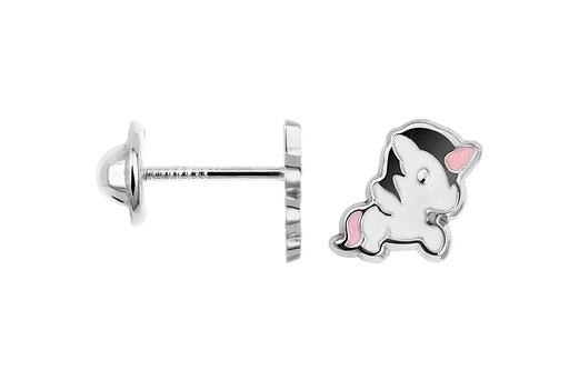 [16319EEBLRD] Sterling silver enamel unicorn earring