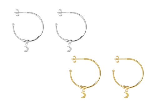 Sterling silver moon hoop earring