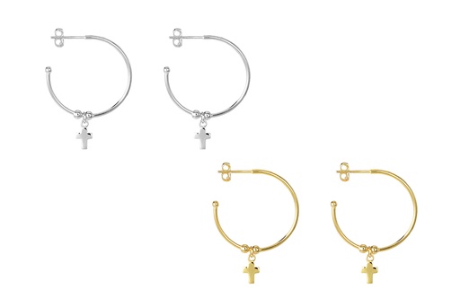 Sterling silver cross hoop earring