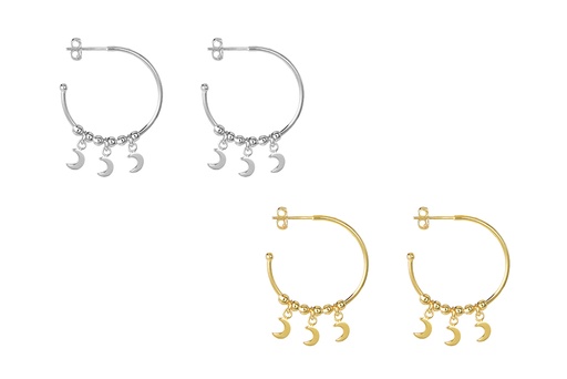 Sterling silver three moons hoop earring
