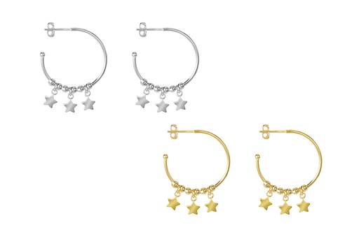 Pendiente plata 925 aro tres estrellas 6x5mm