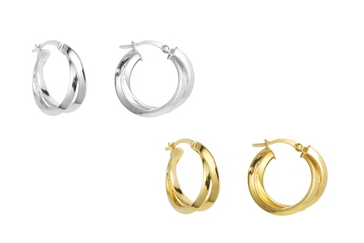 Sterling silver two rings hoop earring