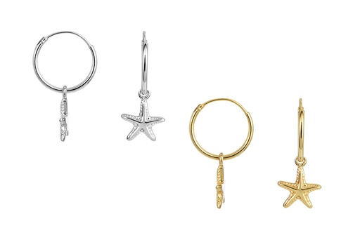 Sterling silver starfish hoop earring