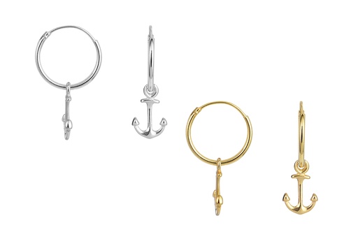 Sterling silver anchor hoop earring