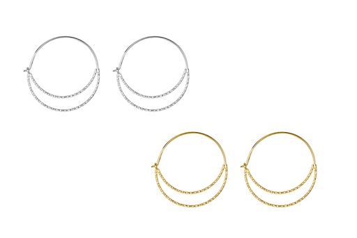 Sterling silver half moon diamond cut hoop earring