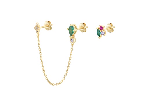 [16475EZMXDO] Sterling silver mini zirconia with chain earring