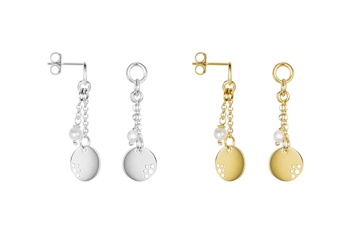 Pendiente plata 925 cadena con perla 3mm y mini placa perforada 9mm