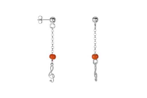 [16527EEORPL] Sterling silver chain with bead enamel & treble clef earring