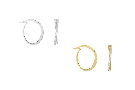 Sterling silver oval zirconia hoop earring