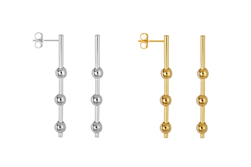 Sterling silver 1.5x32mm bar with three 4mm beads earring