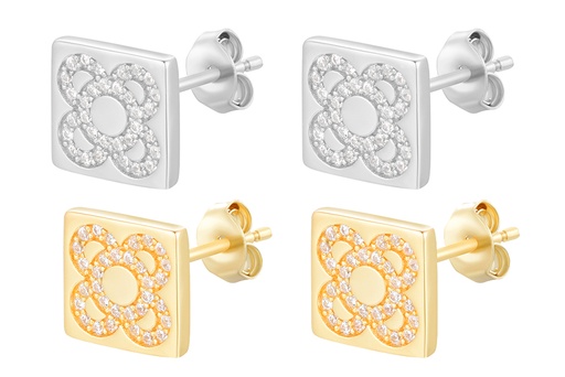 Sterling silver zirconia barcelona flower squared earring
