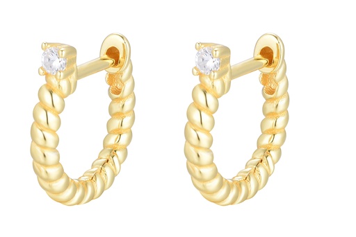 [16631EZBLDO] Sterling silver galloned zirconia hoop earring