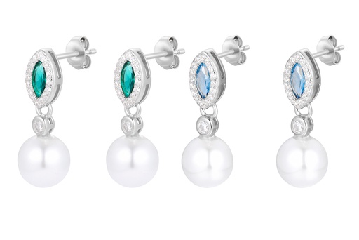 Pendiente plata 925 perla 8mm y zirconitas