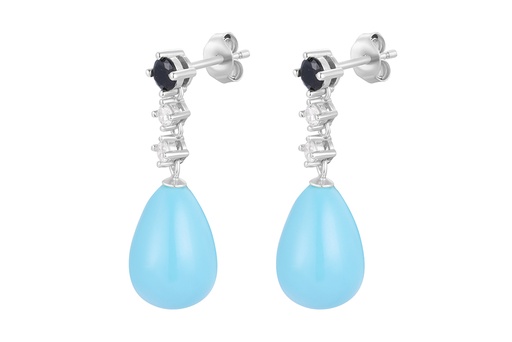 [16656EGTURD] Sterling silver mix zirconia & stone earring