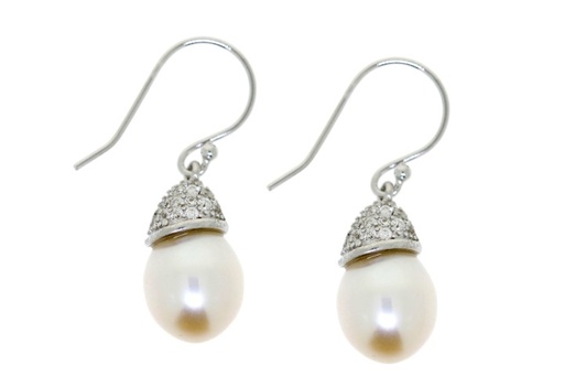 [16668EPBLRD] Sterling silver pearl & zirconia earring