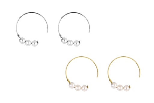 Sterling silver three pearls hoop earring