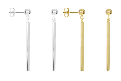 Sterling silver 5mm bead & 2x37mm bar earring