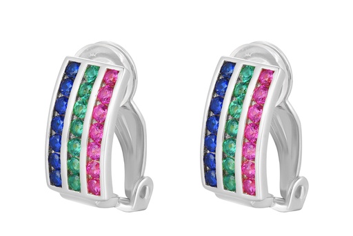 [16710EZMXRD] Sterling silver 3 lines mix zirconia earring