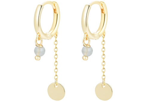 [16713EGCADO] Sterling silver 6mm mini tag & 3mm stone hoop earring