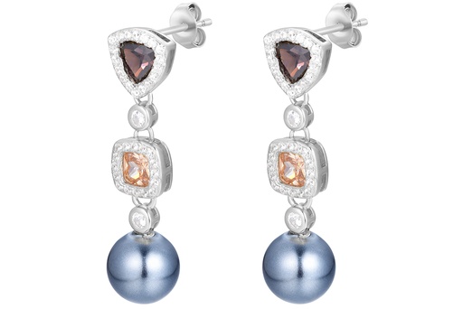 [16714ERAMCHRD] Sterling silver 8mm grey pearlwithe zirconia & semiprecious stones earring
