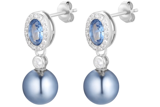 [16715ERBTRD] Sterling silver 8mm grey pearl white zirconia & semiprecious stone earring