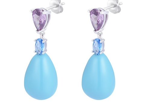 [16725EZMXRD] Sterling silver mix stones & zirconia earrng