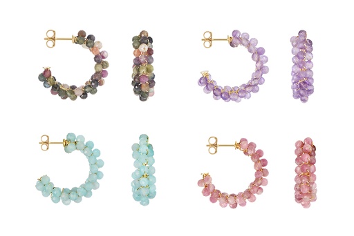 Sterling silver semiprecious stone hoop earring