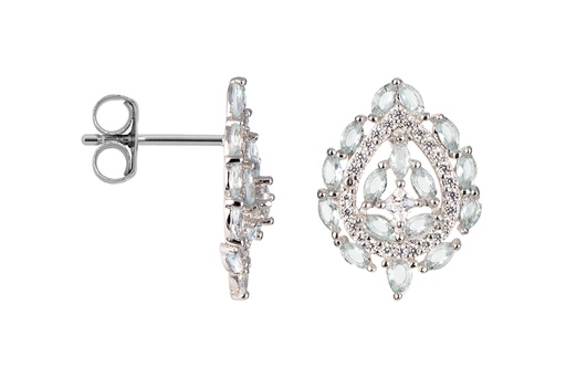 [16779EGCARD] Sterling silver aqua calcedony & white zirconia earring