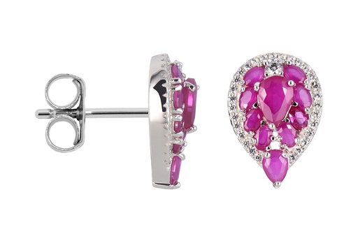 [16783EGRURD] Sterling silver 16x11 drop rubí with white zirconia earring