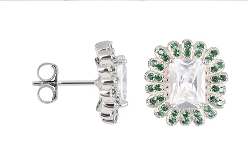[16790EZBLESRD] Sterling silver emerald & white zirconia earring