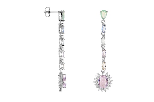 [16792EGMXRD] Sterling silver mix stones & white zirconia long earring