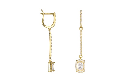 [16806EZBLDO] Sterling silver 7x9 rectangular zirconia earring