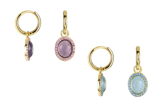 Sterling silver zirconia & stone hoop earring