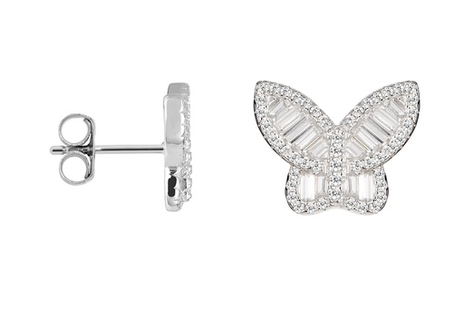 [16812EZBLRD] Sterling silver butterfly zirconia earring